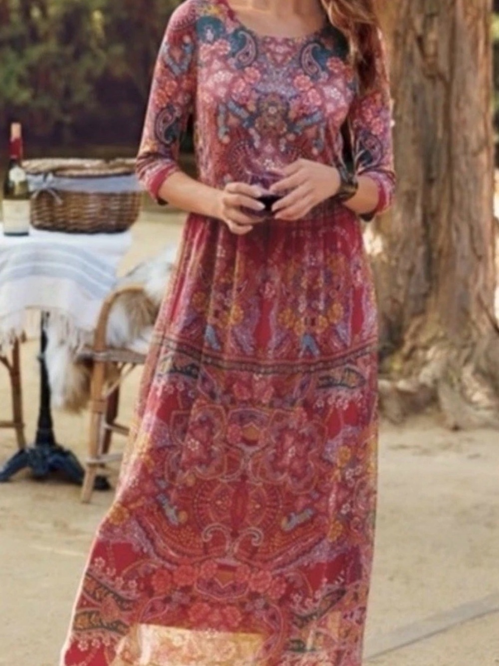 Soft Surroundings Niran Paisley Print Crinkle Chiffon Maxi Dress Petite Large